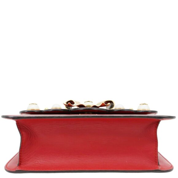 Gucci Pearly Peony Leather Chain Shoulder Bag Red 432281 - Picture 10 of 13